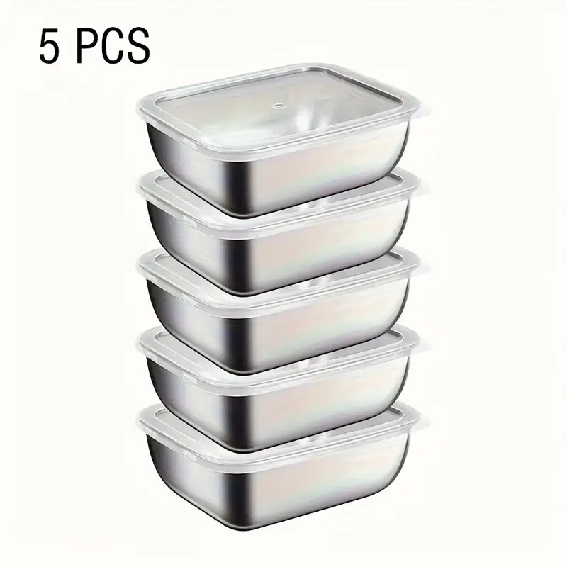 Food Storage Prep Containers - 5-delige roestvrijstalen voedselbewaarcontainers, stapelbare maaltijdvoorbereidingsdozen voor