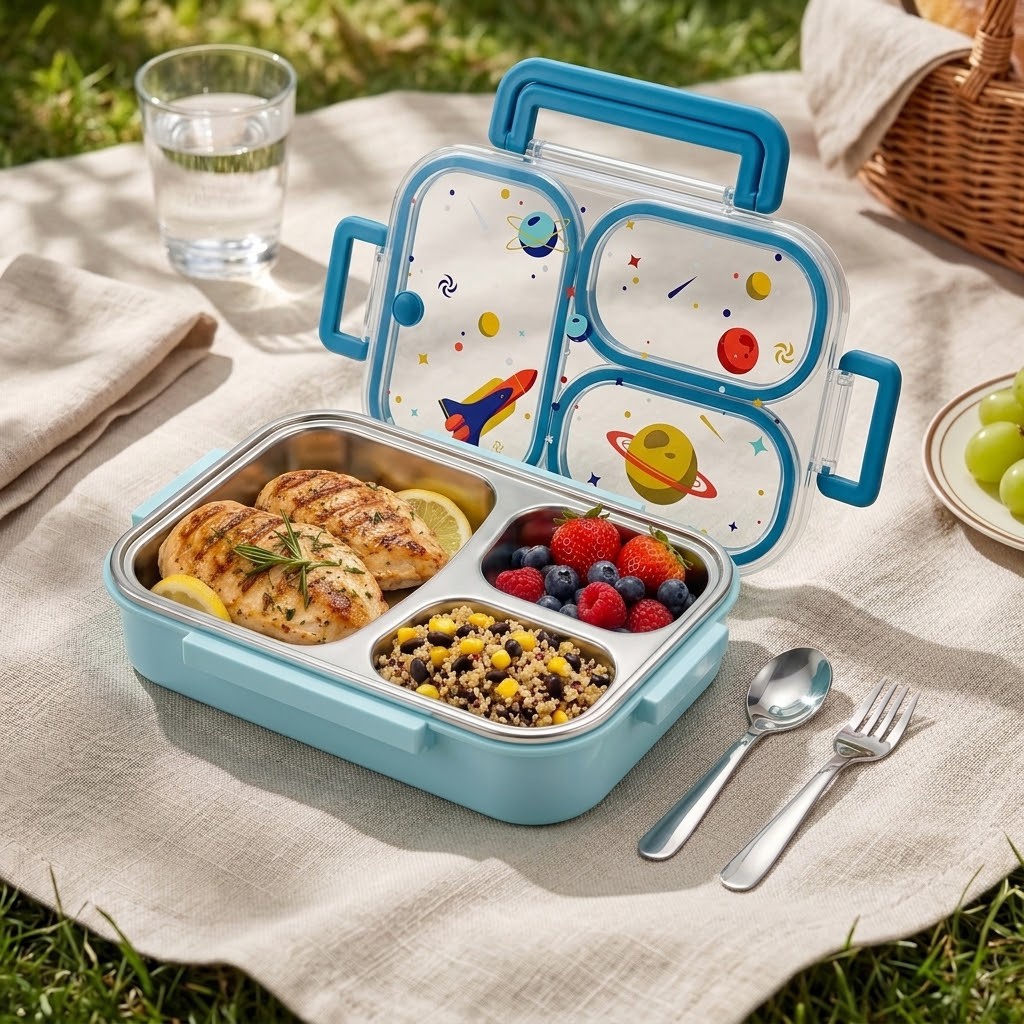 Food Storage Oven Safe - 900ML Schattige 304 RVS Gedeelde Bento