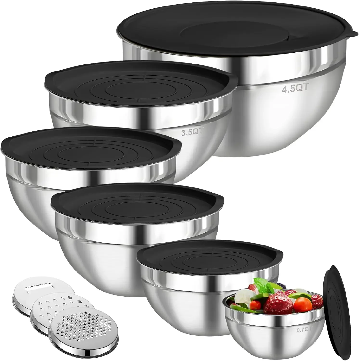 Food Storage Stainless Steel - 6-delige roestvrijstalen mengkomset met luchtdichte deksels,
