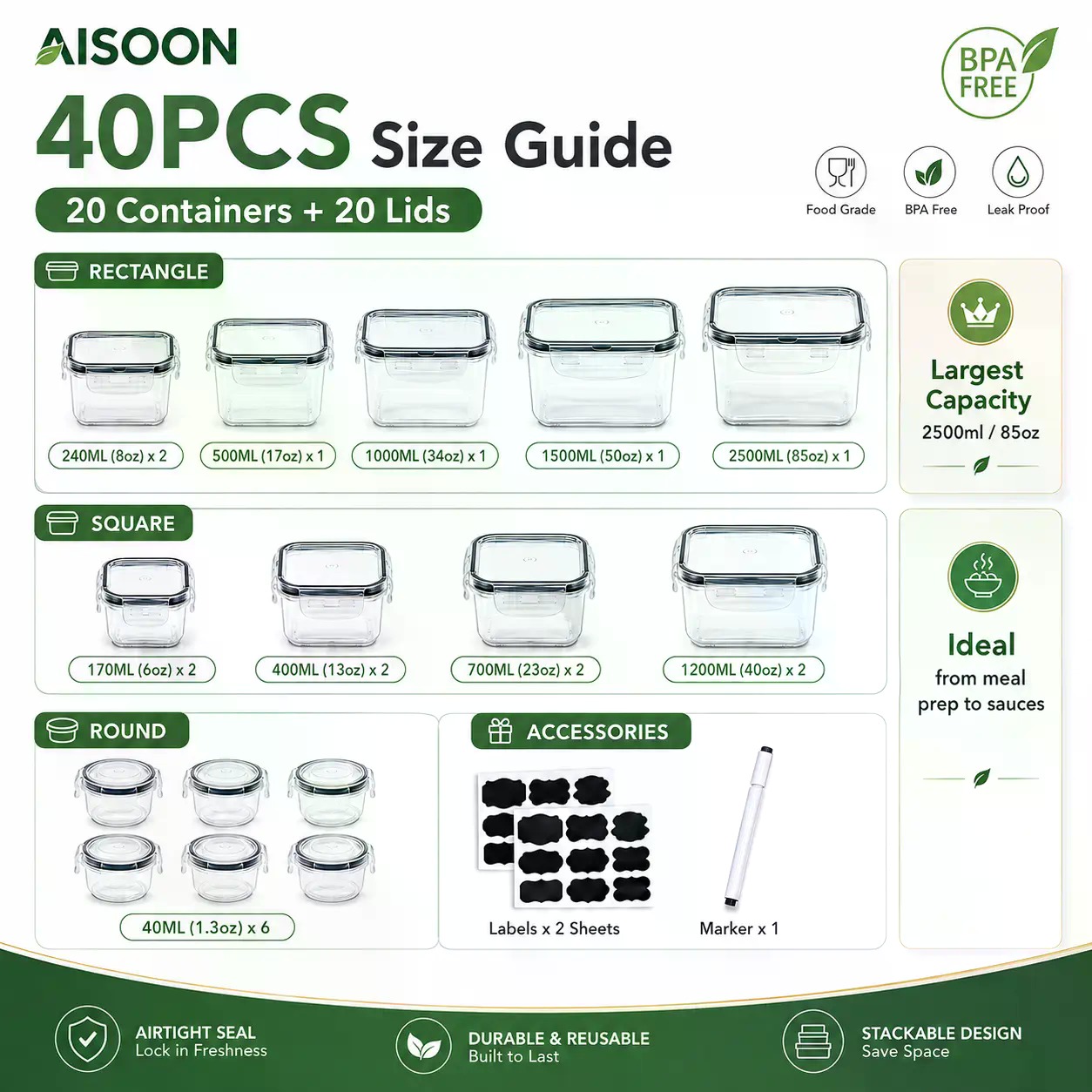 40 stuks extra grote 85oz sili - Food Storage Prep Containers recensie en prijs